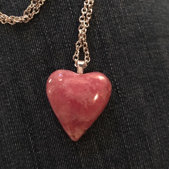 Vintage Jewelry - Rhodochrosite heart & 925 S-plated pendant & chain